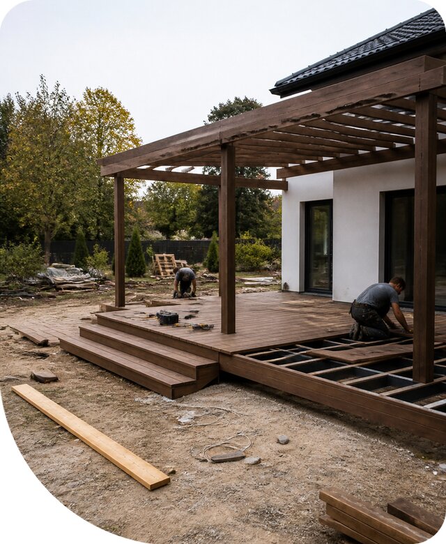Строительство террасы с перголой под ключ в Удомле